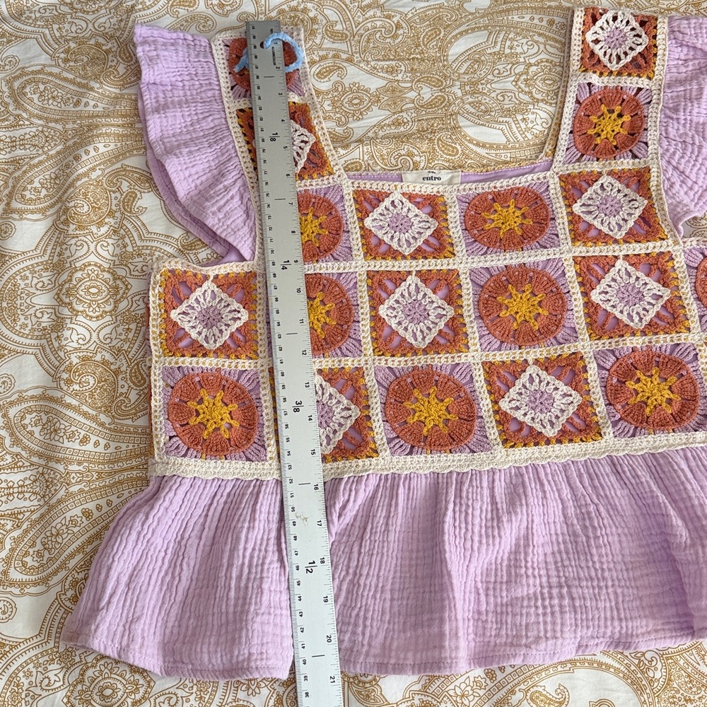 Entro Lavender Crochet Patchwork Blouse - image 8